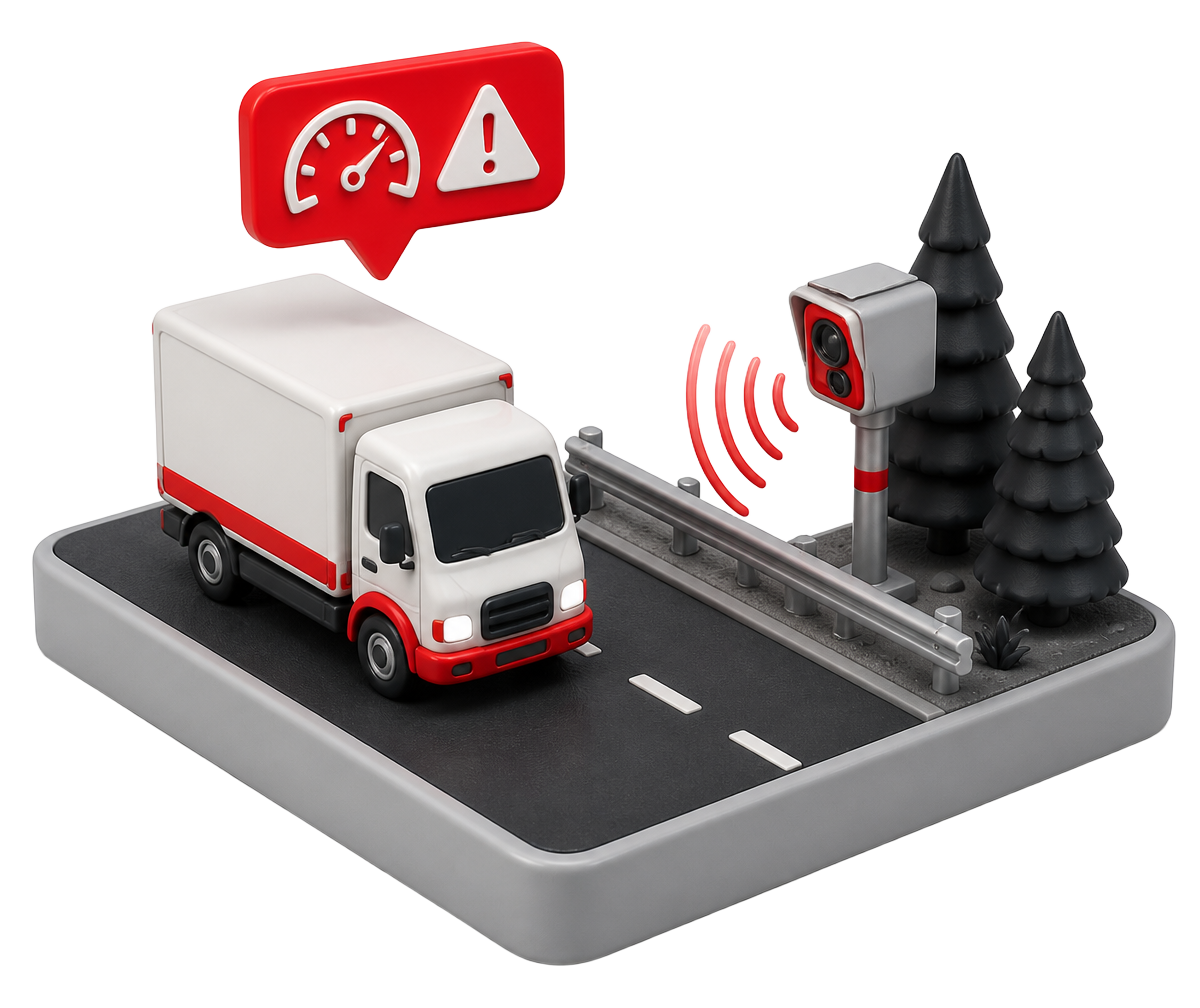Ilustración isométrica de alerta de radar de velocidad para una flota